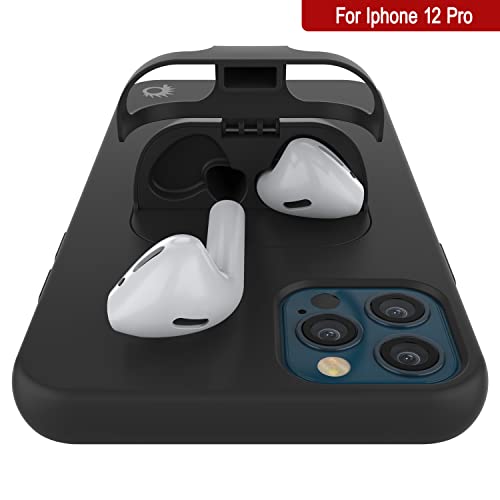 Punkcase Iphone 12 Pro Airpods Case Holder (Centerpods Series) | Slim & Durable 2 In 1 Cover Designed For Iphone 12 Pro (6.1") | Protects Your Phone & Stores Your Airpods Gen. 1 & 2 [Black] #TOP1