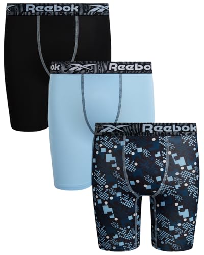 Reebok Boys Boxer Briefs - 3 Pack Athletic Performance Stretch Long Leg Underwear Boxers for Boys with Support Pouch (6-18)
