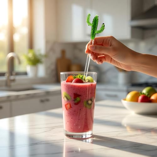 Mélangeurs à expresso réutilisables en verre soufflé au design cactus unique