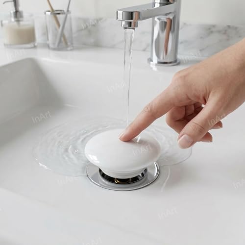 Image of InArt Pop-up Brass Basin Drainer /Waste Coupling /Waste Kit for Bathroom Wash Basin /Vessel Sink 5 Inch Brass Full Threaded Pop Up Waste Coupling 32 MM (White Ceramic)