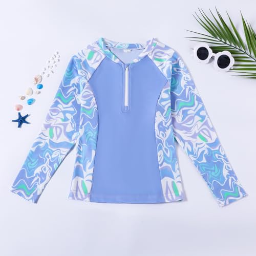 Image of Toddler Girls Long Sleeve Swimsuits Girl Swimwear Little Girls Swimsuits 2 Pieces Toddler Rash Guard Swimsuit Print
