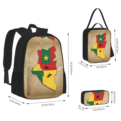 Togo Map With Staggered Colors Print 3-Piece Set Backpack, Lunch Bag And Pencil Case, For Travel, College, And Daily Use4