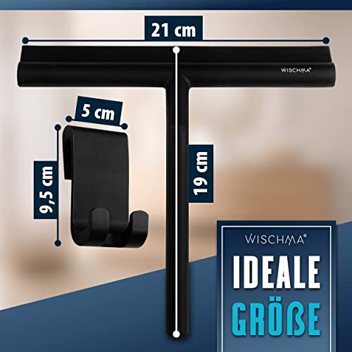 Miniatura 2 de Wischma Limpiacristales De Ducha De Silicona, Negro Escobilla Para Ducha Con Soporte Sin Taladro, Núcleo De Acero Inoxidable, Limpiavidrios Sin Rayas Para Vidrio, Espejos Y Azulejos