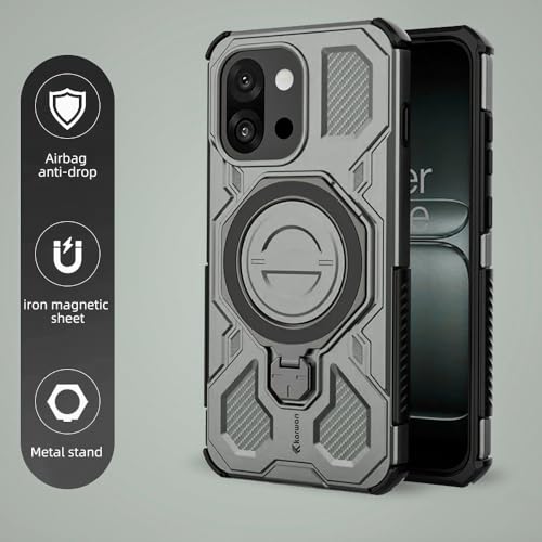 Image of KARWAN Tough Shockproof Armor Back Case Cover Compatible with Oneplus 13T with 360 Degree Rotation Magnetic Attraction Ring, Holder Heavy Duty Cover with MagEaze Wireless Charging (Grey)