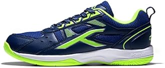 HUNDRED Raze Non-Marking Cushion Badminton Shoe (Navy::Lime, 5Uk, Unisex-Child)