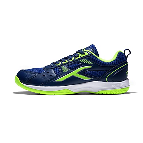 HUNDRED Raze Non-Marking Cushion Badminton Shoe (Navy::Lime, 5Uk, Unisex-Child)