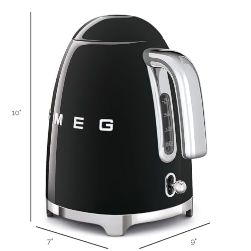 Image of SMEG 50's Retro Style Electric Water Kettle with Automatic Shutoff, Removable Base, and Water Indicator, KLF03BLUS, Black