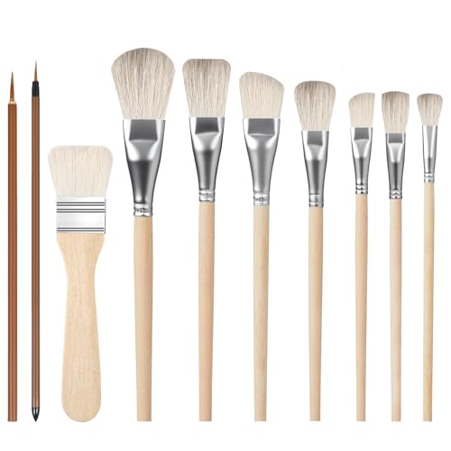 10 PCS Pottery Paint Brushes Pottery Glazing Brushes Multiple Sizes Wool Blending Brush Soft Bristle Underglaze Brush for Potterys Canvas Watercolor Oil Painting Clay Creating