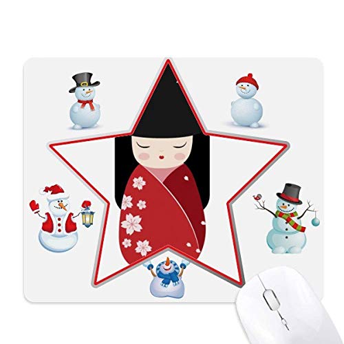 Tapis de souris bureau Japon Sakura Rouge et Noël Bonhomme de neige