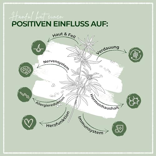 LaPura Hanföl für Hunde & Katzen – für glänzendes Fell & Haut, unterstützt das Immunsystem, Nerven & Verdauung, mit Omega 3 & 6, Vitamin E, kaltgepresst, Barföl 1 L