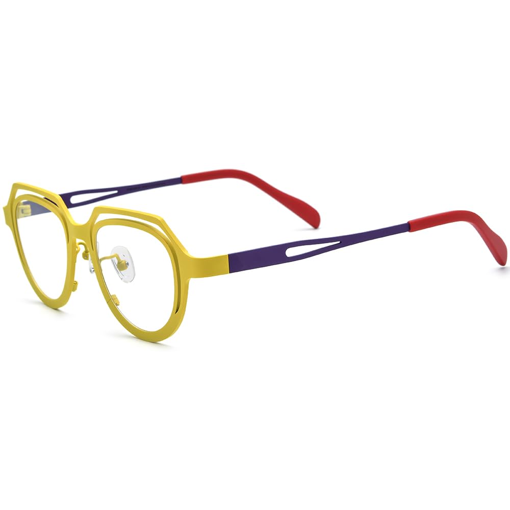 FONEX Colorful Pure Titanium Glasses Frame Women Retro Round Eyeglasses