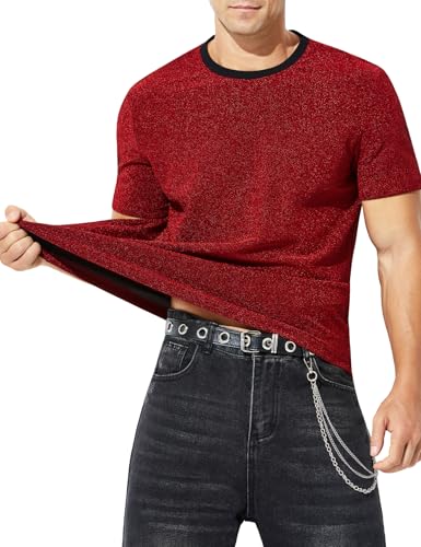 Image of Casey Kevin Men's Sparkly T-shirts Sequin Tops Shiny Disco Shirt Glitter