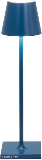 Zafferano, Lampada Poldina Micro, Lampada da Tavolo Ricaricabile e Senza Fili con Controllo Touch, Adatta per Salotto ed Esterni, Dimmer, 2200-3000 K, Altezza 27,5 cm, Colore Blu Capri