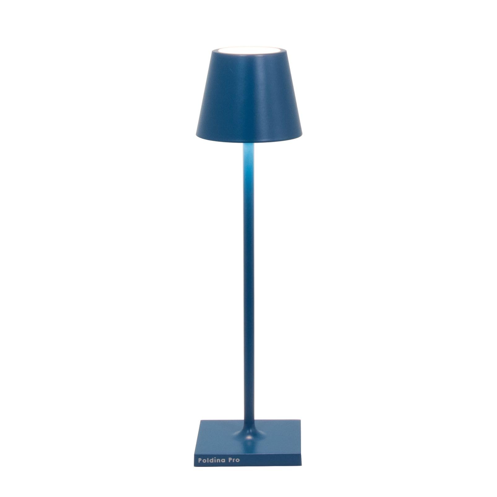 Zafferano, Poldina Micro, Lampada da Tavolo Ricaricabile e Senza Fili con Controllo Touch, Adatta per Salotto ed Esterni, Dimmer, 2200-3000 K, Altezza 27,5 cm, Colore Blu Capri