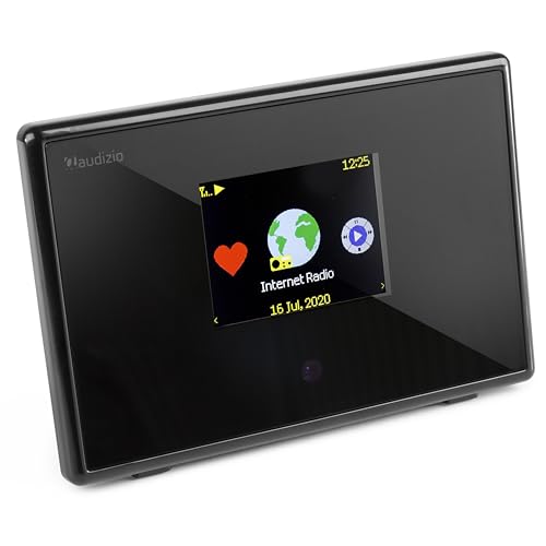 Audizio Turin Internetradio Adapter WLAN & Bluetooth - WLAN Radio Tuner für Stereoanlage & Aktivboxen - Internet Radio Receiver - 2,4 Farbdisplay, Line-Out, Wecker & Fernbedienung - Schwarz