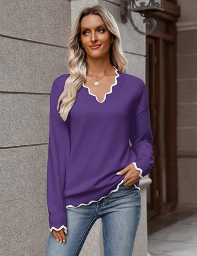 Image of Zeagoo Women's 2026 Fall V Neck Sweater Long Sleeve Lightweight Knit Tops