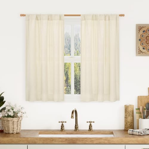 Image of LAMIT Light Filtering 40 Inch Length Linen Curtains for Small Windows