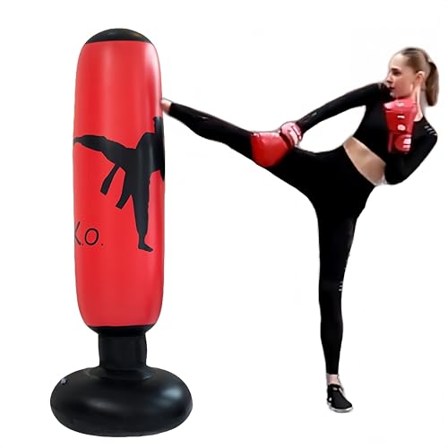Saco de boxeo de pie 160 cm, inflable y retráctil, adecuado para karate, taekwondo, boxeo (rojo)