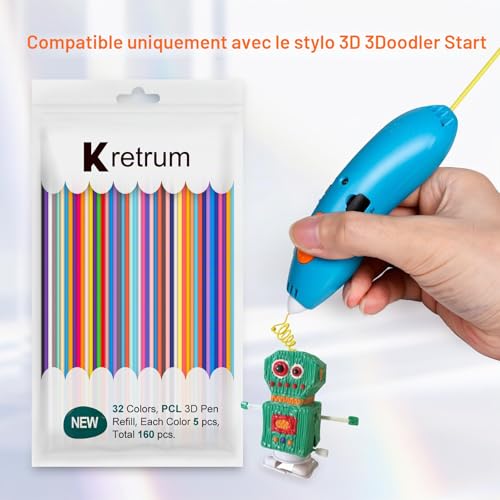 Kretrum 32 couleurs 3D Doodler stylo Recharges uniquement Compatible avec le stylo 3D 3Doodler Start+ Low-temperature PCL filament 3Doodler Start refills Chaque couleur 5 pièces Total 160 pièces – vue 2