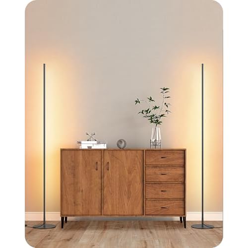 EDISHINE LED Corner Lamp, Set of 2 Minimalist Dimmable Tall Light with Remote, 57.5" Floor Lamps for Living Room, Bedroom, Home Office, 7 Color Temperature 2700-6000K (Black)