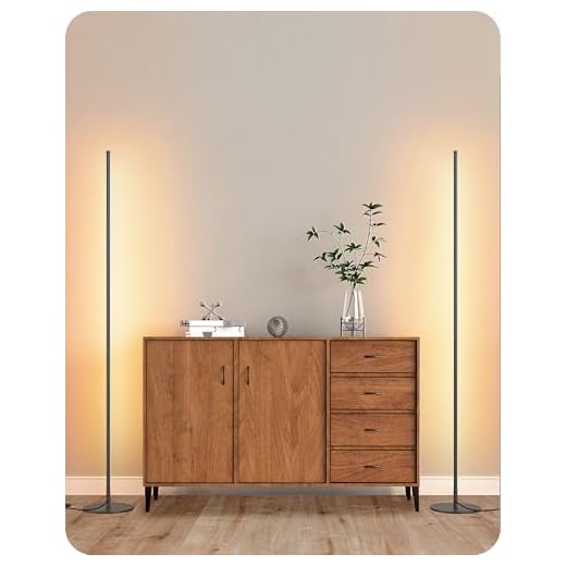 EDISHINE LED Corner Lamp, Set of 2 Minimalist Dimmable Tall Light with Remote, 57.5" Floor Lamps for Living Room, Bedroom, Home Office, 7 Color Temperature 2700-6000K (Black)