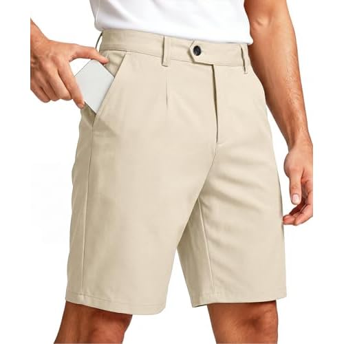 GINGTTO Men's Dress Shorts 9" Stretch Lightweight Golf Shorts for Men with Expandable Waist 34 Ivory