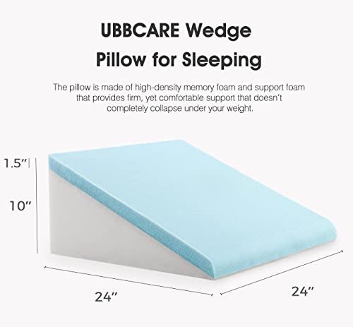 Ubbcare 10 Inch Bed Wedge Pillow, Cooling Gel Memory Foam With Chic Jacquard Cover, Pillow Wedge For Sleeping, Acid Reflux, Back Pain, And Gerd Snoring Pillow, Adults Leg Elevation Triangle Pillow #TOP3