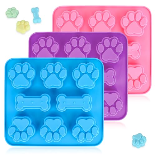 3 Stück Backmatte Hundekekse, Paw and Bone Hundekekse Backform, Backmatte Hundekekse für Schokolade, Süßigkeiten, Gelee, Eiswürfel, Hund Behandelt, Hundepfote und Knochenform