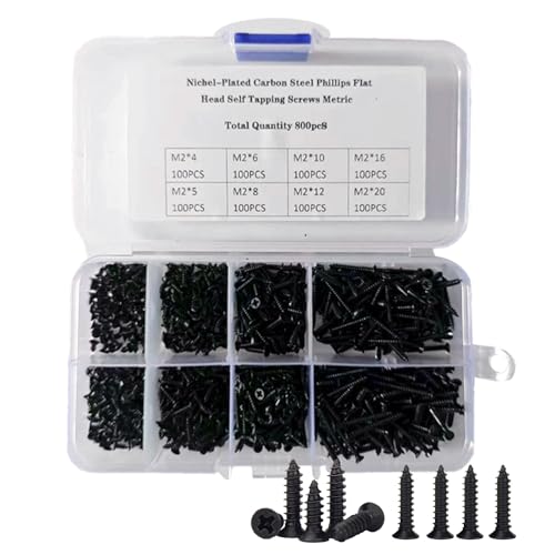 Tornillos autorroscantes M2 800 piezas acero negro miniatura 1