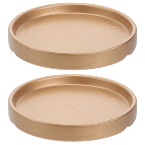 2PCS Ceramic Plant Saucer 5 Inch Round Succulent Pot Trays Elegant Golden Planter Drip Trays Flower Pot Saucers for Indoor Plant Office Home Decor