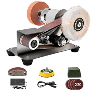 SI FANG Bandschleifer，Mini Elektrischer Bandschleifer，15° Stationäre Schleifer Polierschleifmaschine mit 10-Teiligen Schleifbändern, 1* Schleifscheiben, 1* Polierscheiben