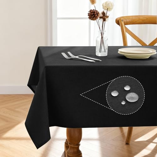 Pureegg Rectangle Linen Tablecloth Waterproof & Stain Resistant, Wrinkle-Free Table Cloth Adds Elegance and Protection, Ideal for Dining, Party, Wedding and Outdoor, 52 x 70 Inch, Black