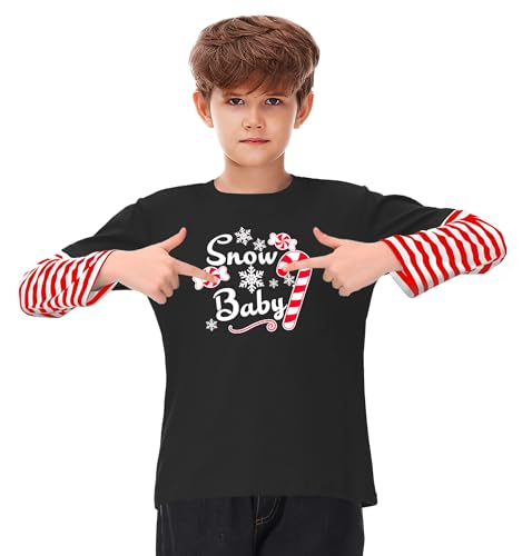 Image of Remimi Unisex Kids Christmas Long Sleeve Shirt Xmas Print Stripe Shirts 2-12 Years