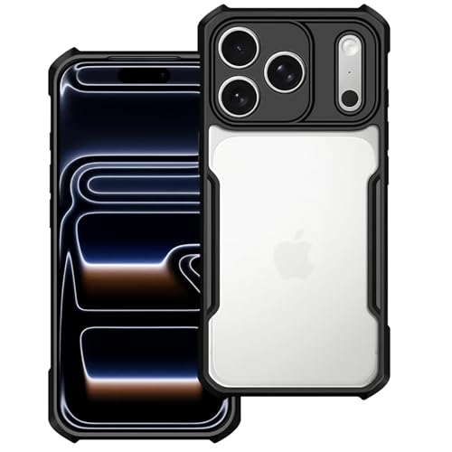 Mifmaney for iPhone 17 Pro Case, Camera Lens Protection Back Cover, TPU+PC Shockproof Bumper Mobile Phone Case, Anti-Yellowing Slim Fit Protective Casing (Black Transparent)