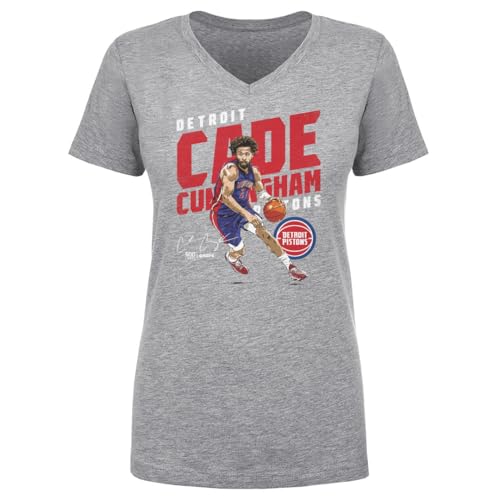 500 LEVEL Cade Cunningham Detroit Pistons Womens V-Neck T-Shirt - Cade Cunningham Detroit Pistons Slant WHT (Heather Gray X-Large)