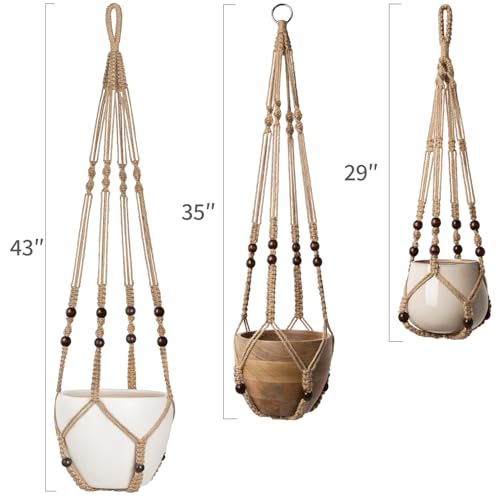 Image of Mkono 3 Pack Macrame Plant Hangers Hanging Planters for Indoor Plants Brown