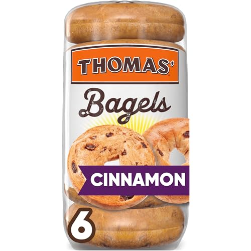Thomas' Cinnamon Raisin Bagels, 6 count, (3.0 oz each), 8g Protein, Kosher Bagels, 18 oz Bag
