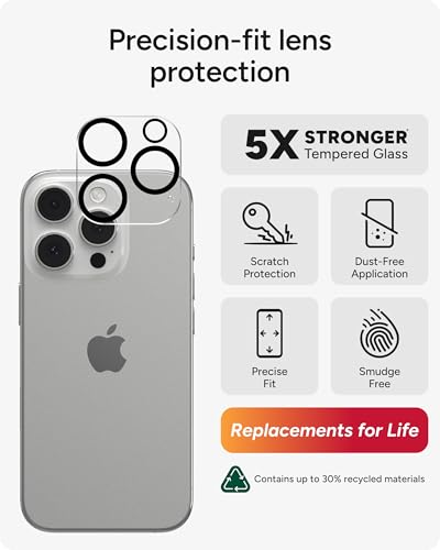 Image of ZAGG Glass Elite Anti-Glare Camera Lens Protector for iPhone 16 Pro Max / 16 Pro - Anti-Reflective Glass, 5X Stronger, Smudge-Free, Eco-Friendly, Easy Installation