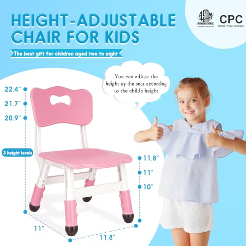 Kids-Chair-Height-Adjustable-Toddler-Chair-Max-Load-220LBS-Plastic-Indoor-Outdoor-Chair-for-Children-Age-1-6-School-Home-Daycare-Use-Pink Kids Chair Height Adjustable Toddler Chair Max Load 220LBS Plastic Indoor Outdoor Chair for Children Age 1 6 School Home Daycare Use Pink
