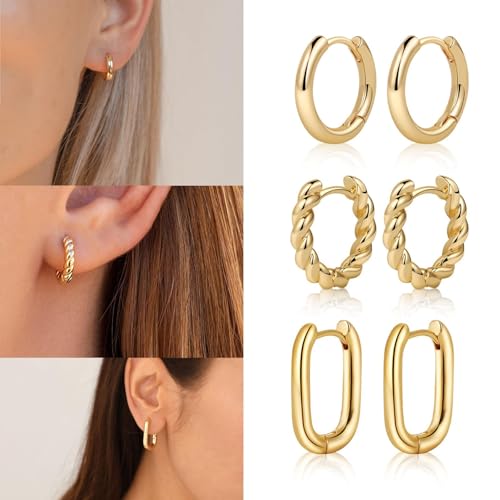 Tasiso Small Hoop Earrings for Women, 6 Pair 14K Gold Plated Huggie Hoop Earrings Lightweight Hypoallergenic Earring Set Cute Earrings Pack for Women Trendy Jewelry Gifts4