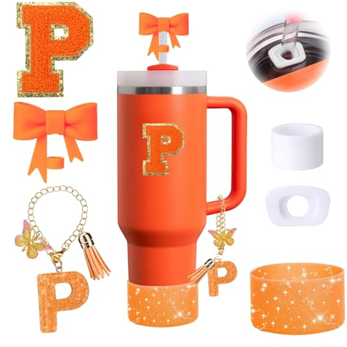 6PCS Orange Stanley Cup Accessories Set for Stanley Cup 30oz 40oz, Letter P