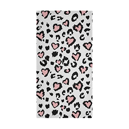Leopard Print Pink Heart Towels Set Of 2 Hand Towel Absorbent Face Towel Soft Dish Towels For Gym Bath Kitchen Decor 28X14 Inches #TOP6