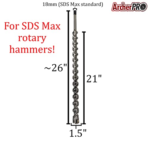 Archerpro 1-1/2” X 21" Inch Sds Max Drill Bit For Fast Concrete And Rock Drilling. Sds Max Rotary Hammer Drill Bits With Carbide Tip For Concrete And Stone. Perfect For Use With Dexpan. #TOP3