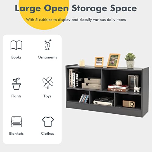 MEDIMALL 5-Cube Bookcase, 2 Tier 5 Cube Storage Organizer, Multipurpose Wooden Bookshelf for Living Room, Bedroom, Study, Kid’s Playroom (Grey) - Thumbnail 6