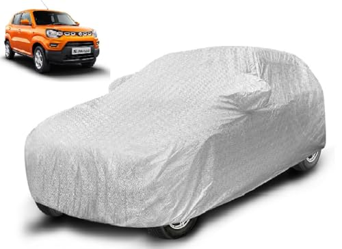 Image of Auto Hub Waterproof Car Cover Compatible with Maruti S-Presso with Mirror Pocket, Soft Cotton Lining, S-Presso Car Cover Waterproof - Metallic Silver