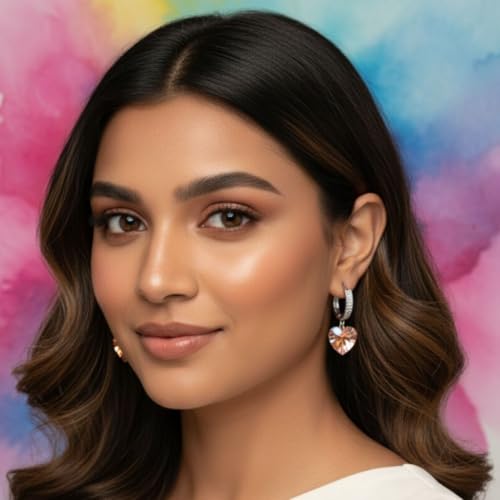 Image of Silver Golden Color Heart Drop Earrings