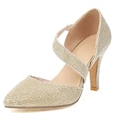 IvoireCh Escarpins à talons hauts pour femme   Bout pointu   Confortables   Pour le travail, le bureau, le mariage, la danse, doré, 43 EU