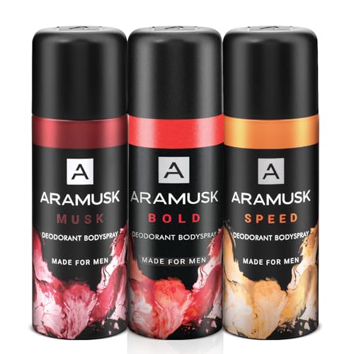 Aramusk Deo for Men - MUSK, BOLD & SPEED assorted |Long Lasting Masculine Fragrance | Everyday Bodyspray |150mL Pack of 3