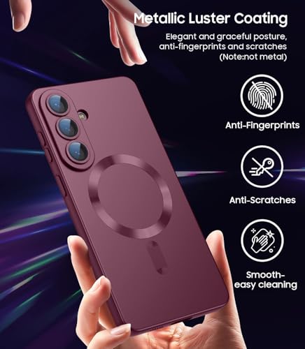 Image of DIZORO Samsung A37 Case, Compatible with Mag Safe Back Cover, Matte Luxury Metallic Luster Flexible TPU Wireless Charging Shockproof Case with Camera Protector Lens (Wine)