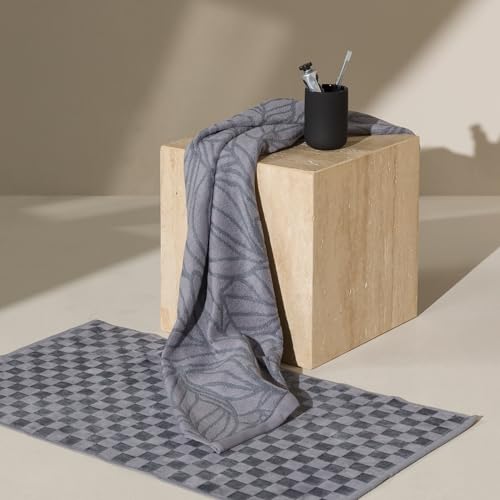 Möve Monochrome Check Velours Duschvorlage 50 x 80 cm aus 75% Baumwolle/ 25% Viskose aus Bambus-Zellstoff, Stone